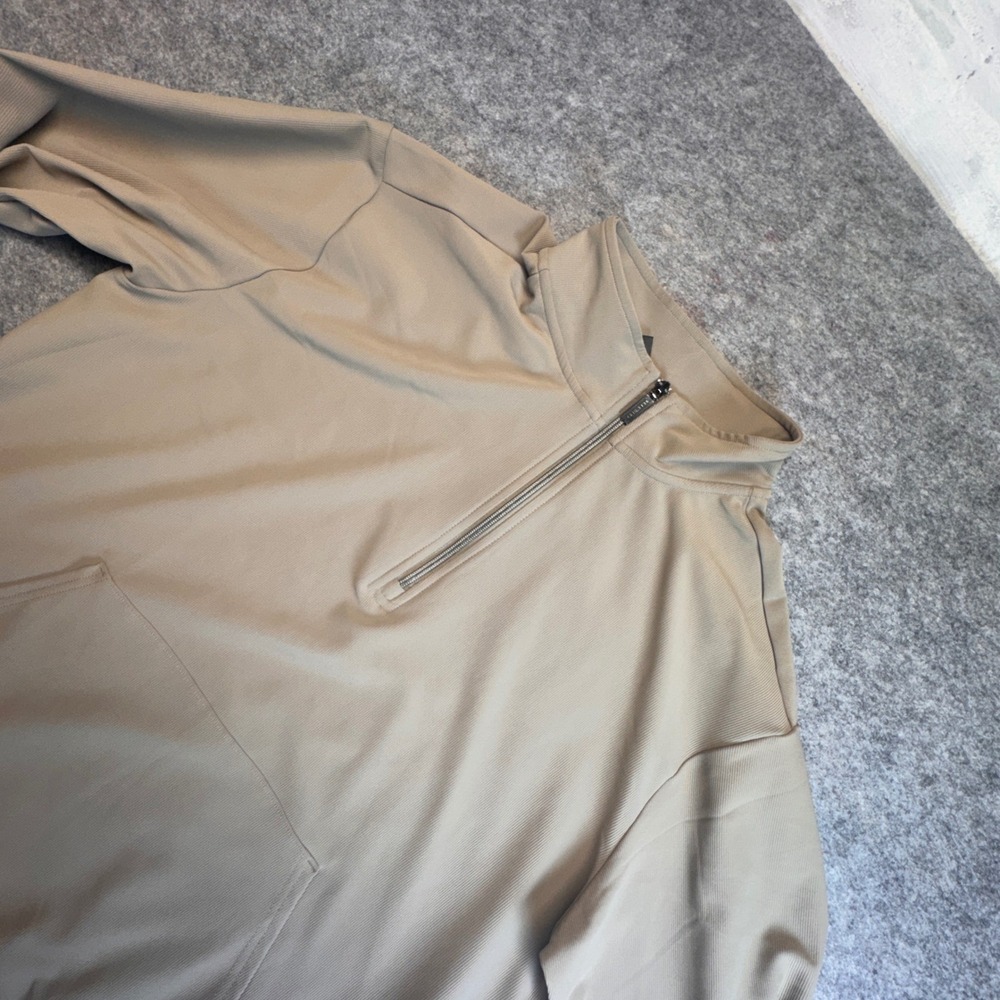 Skechers Womens XXL Tan Ribbed Quarter Zip Pullover Kangaroo Pocket Mock Neck